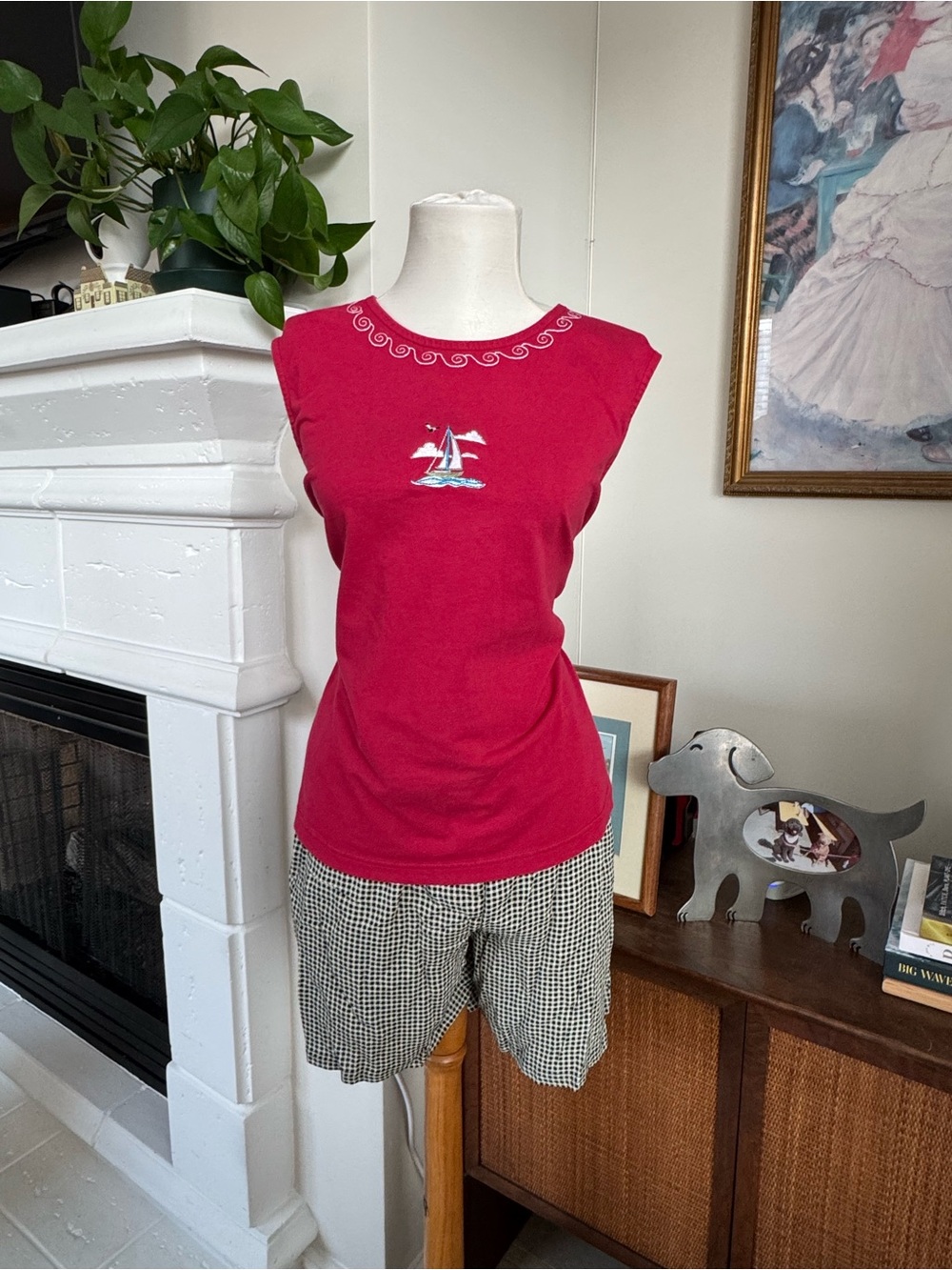 Blair Red Sleeveless Tank with Sailboat Embroidery